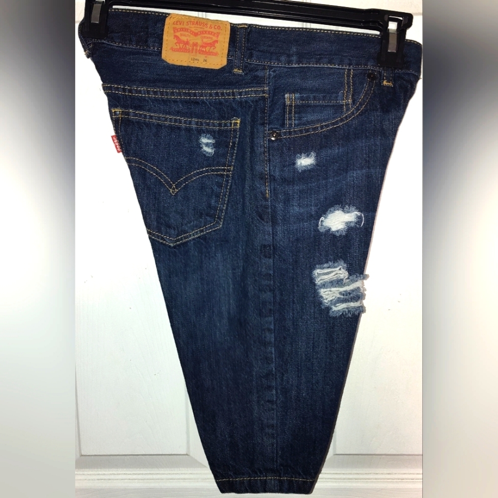 Levi's 505 Dark Wash Distressed Jean Shorts. Boy's Size 12 Reg (26)   EUC